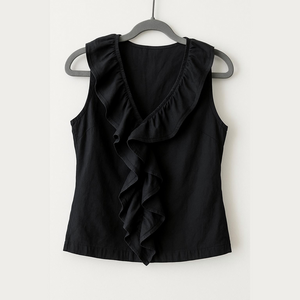 Ralph Lauren  Black Label Ruffled 100% Cotten ruffled Sleeveless Blouse